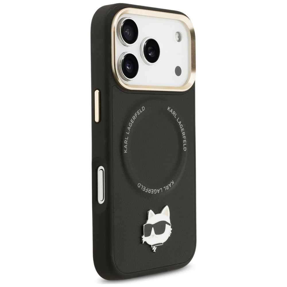 Ovitek MagSafe za Apple iPhone 17 Pro, Karl Lagerfeld, Big Strap Choupette Metal Logo, črn