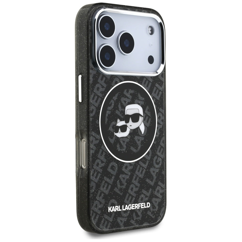 Ovitek MagSafe za Apple iPhone 17 Pro, Karl Lagerfeld, Glitter Karl & Choupette Head, črn