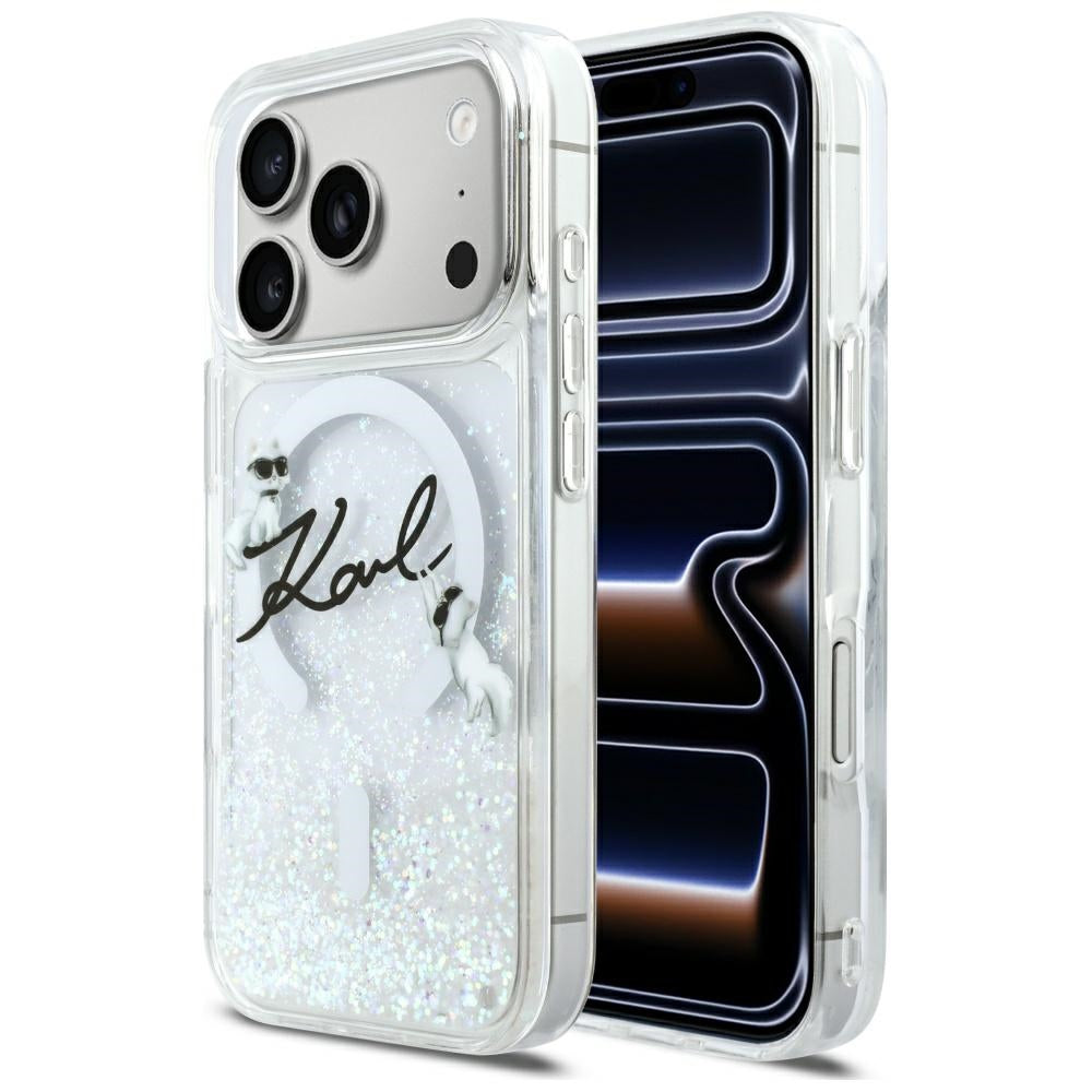 Ovitek MagSafe za Apple iPhone 17 Pro, Karl Lagerfeld, Glitter Karl Script Logo, Prozoren