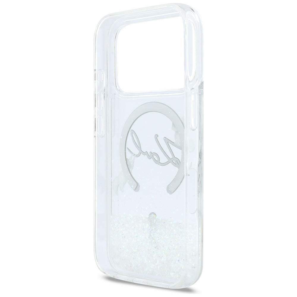 Ovitek MagSafe za Apple iPhone 17 Pro, Karl Lagerfeld, Glitter Karl Script Logo, Prozoren