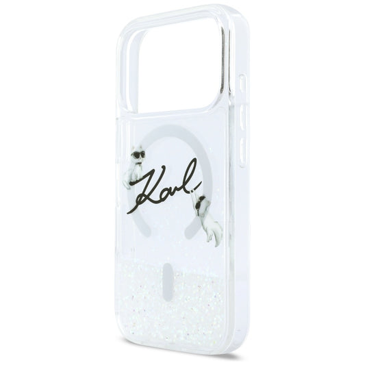 Ovitek MagSafe za Apple iPhone 17 Pro, Karl Lagerfeld, Glitter Karl Script Logo, Prozoren