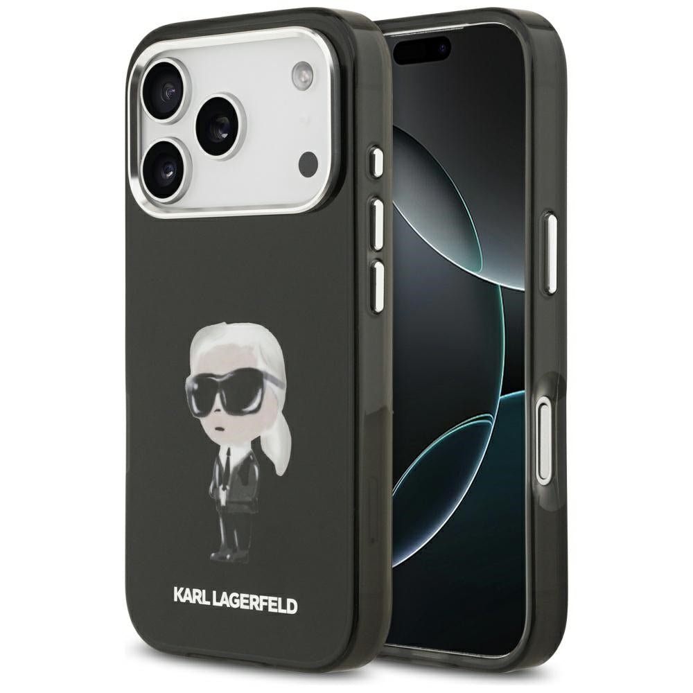 Ovitek MagSafe za Apple iPhone 17 Pro, Karl Lagerfeld, IML Aquarelle Karl Ikonik, Črn
