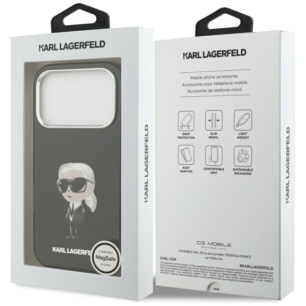 Ovitek MagSafe za Apple iPhone 17 Pro, Karl Lagerfeld, IML Aquarelle Karl Ikonik, Črn