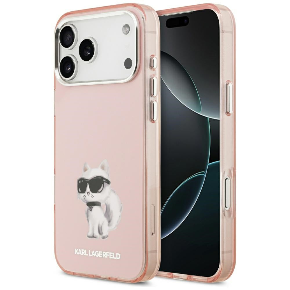 Ovitek MagSafe za Apple iPhone 17 Pro, Karl Lagerfeld, IML Aquarelle Logo Choupette, Roza