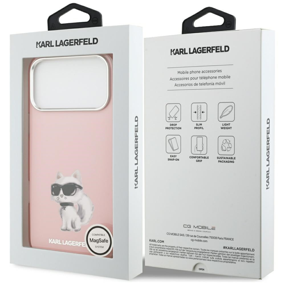 Ovitek MagSafe za Apple iPhone 17 Pro, Karl Lagerfeld, IML Aquarelle Logo Choupette, Roza