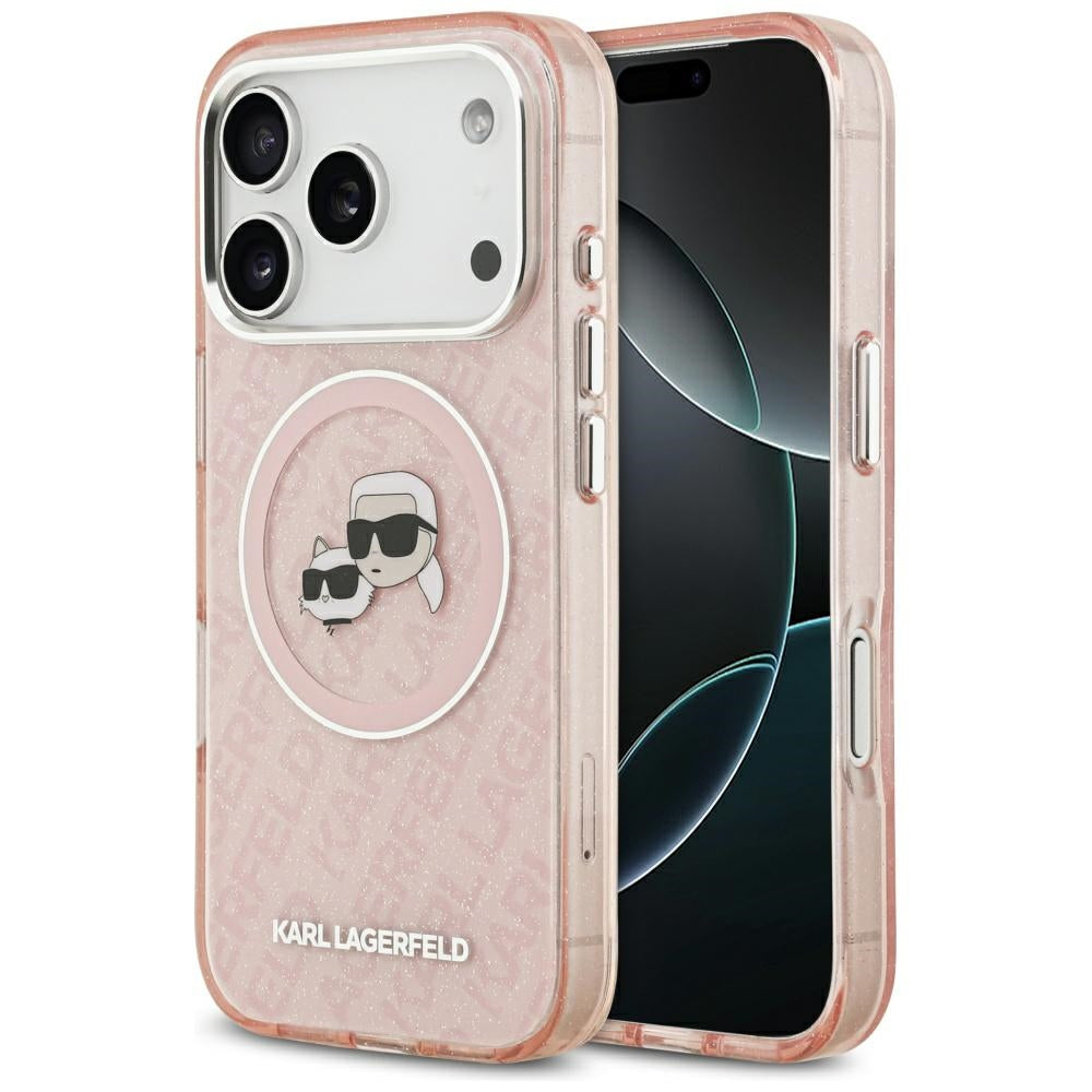 Ovitek MagSafe za Apple iPhone 17 Pro, Karl Lagerfeld, IML Glitter Karl & Choupette`s Heads, Roza