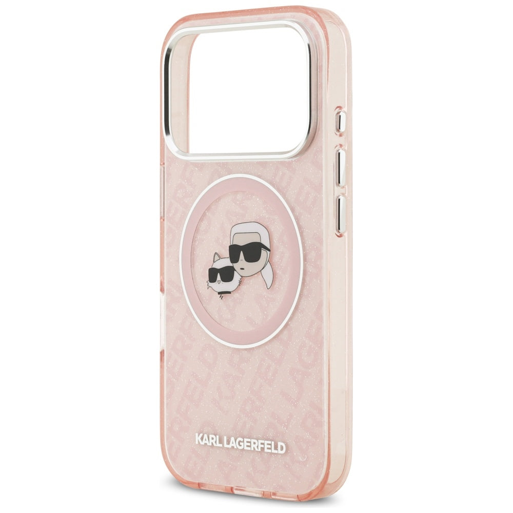 Ovitek MagSafe za Apple iPhone 17 Pro, Karl Lagerfeld, IML Glitter Karl & Choupette`s Heads, Roza