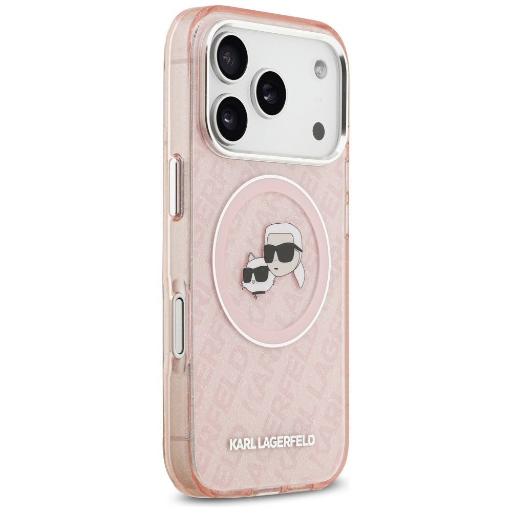 Ovitek MagSafe za Apple iPhone 17 Pro, Karl Lagerfeld, IML Glitter Karl & Choupette`s Heads, Roza