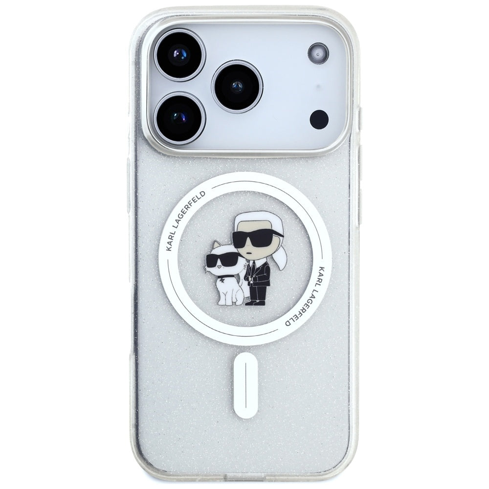 Ovitek MagSafe za Apple iPhone 17 Pro, Karl Lagerfeld, IML Glitter Karl & Choupette, Prozoren