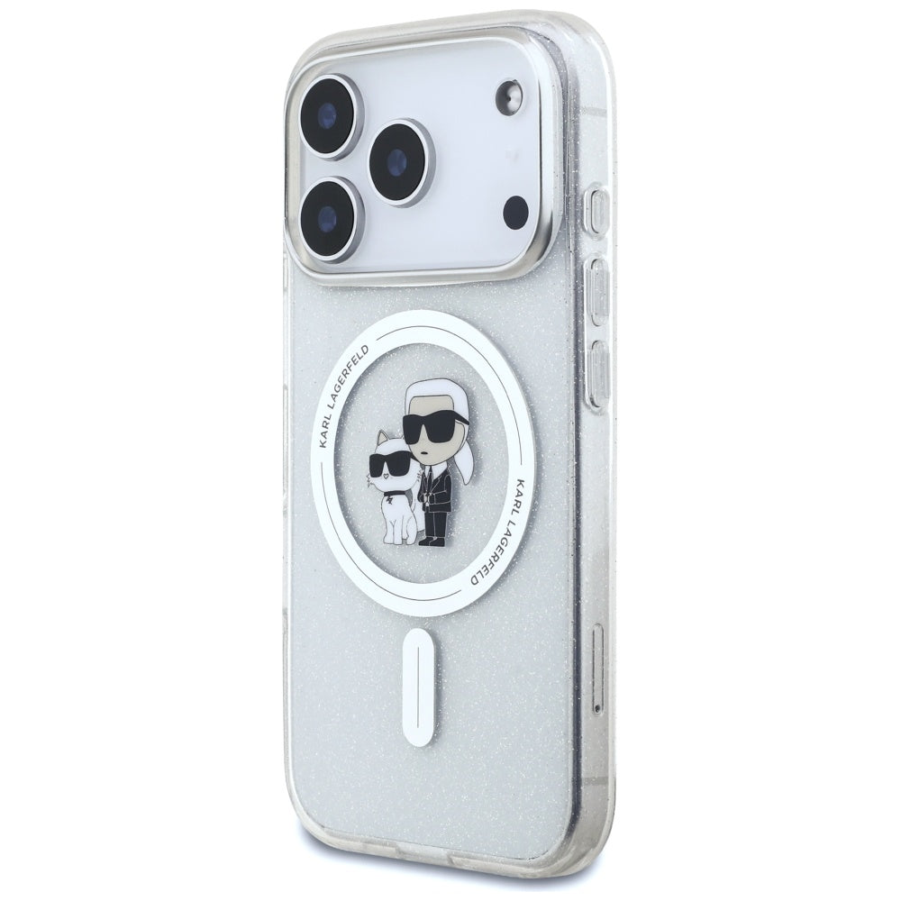 Ovitek MagSafe za Apple iPhone 17 Pro, Karl Lagerfeld, IML Glitter Karl & Choupette, Prozoren