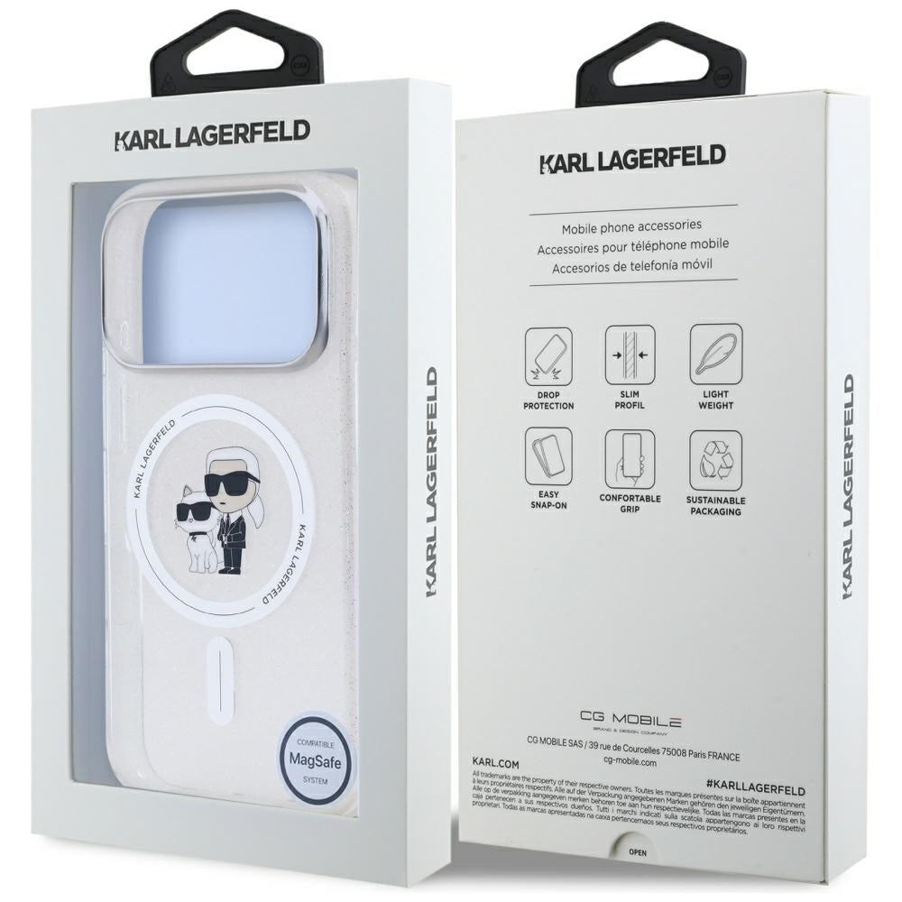 Ovitek MagSafe za Apple iPhone 17 Pro, Karl Lagerfeld, IML Glitter Karl & Choupette, Prozoren