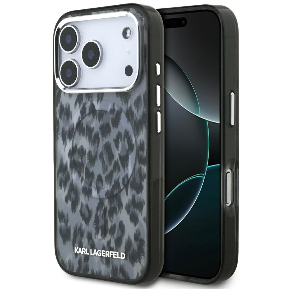 Ovitek MagSafe za Apple iPhone 17 Pro, Karl Lagerfeld, IML Leopard vzorec, črn