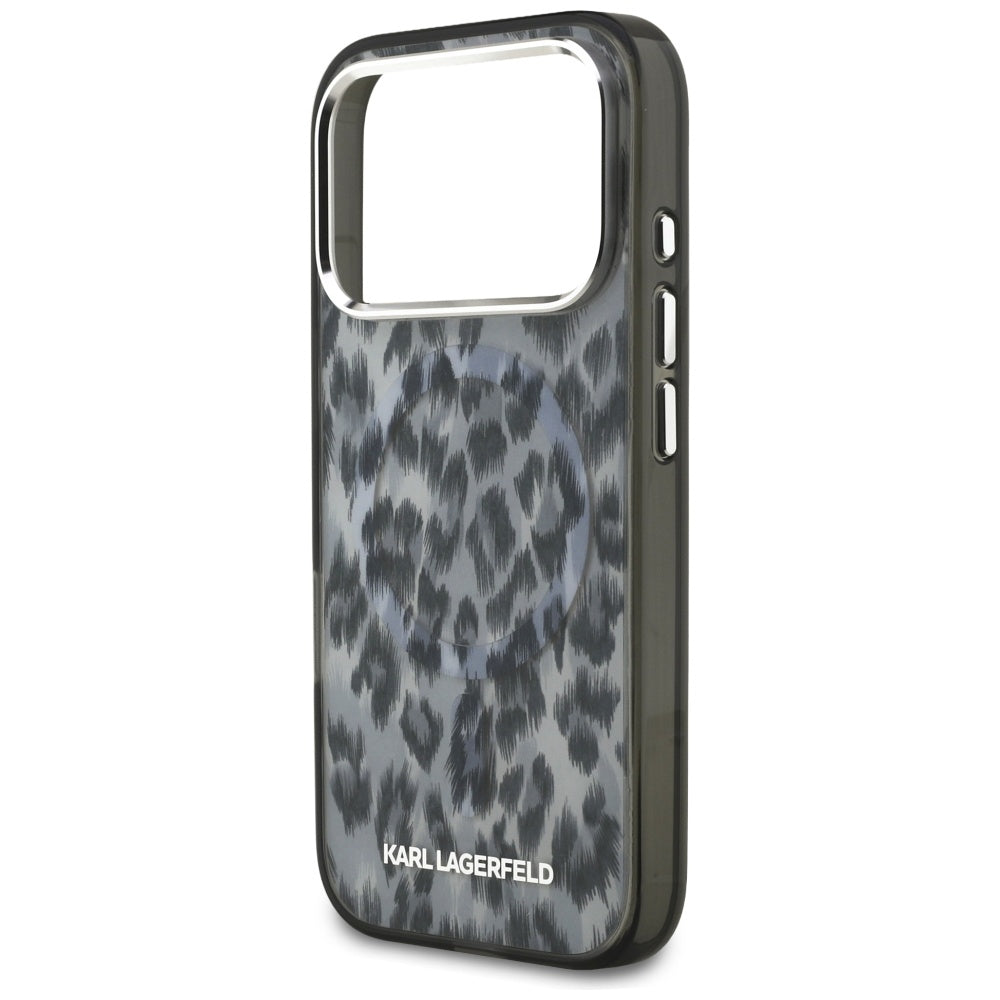Ovitek MagSafe za Apple iPhone 17 Pro, Karl Lagerfeld, IML Leopard vzorec, črn