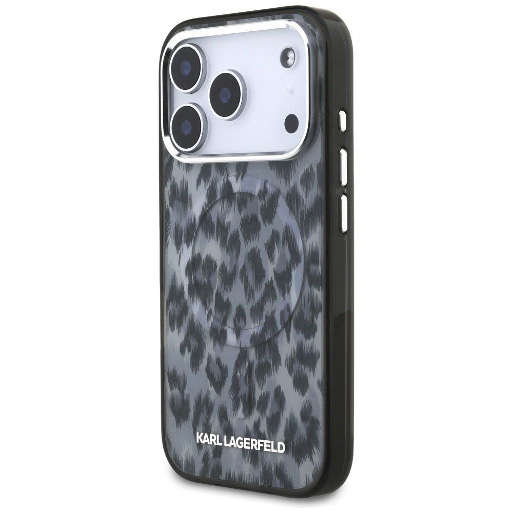 Ovitek MagSafe za Apple iPhone 17 Pro, Karl Lagerfeld, IML Leopard vzorec, črn