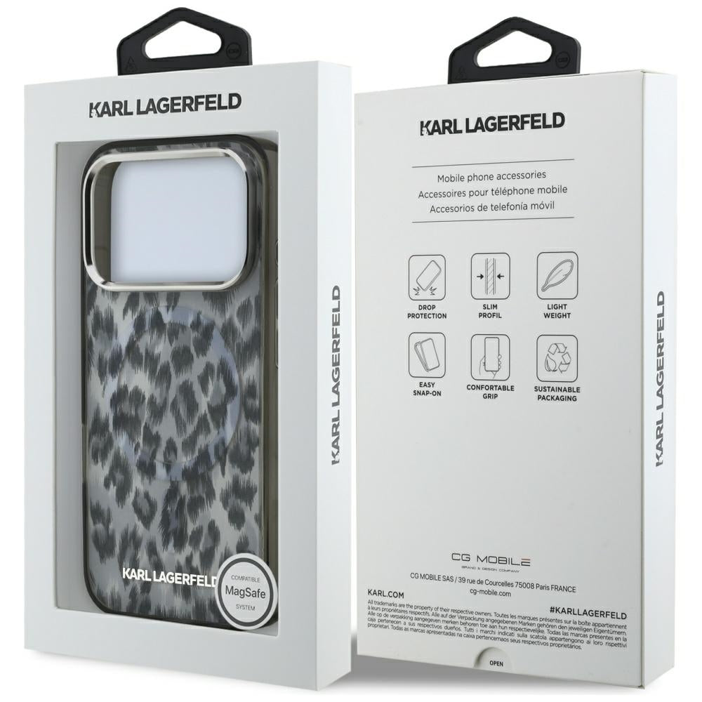 Ovitek MagSafe za Apple iPhone 17 Pro, Karl Lagerfeld, IML Leopard vzorec, črn