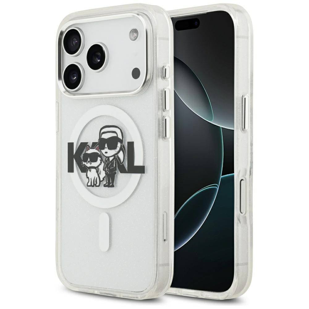 Ovitek MagSafe za Apple iPhone 17 Pro, Karl Lagerfeld, IML Sketch Logo Glitter Karl & Choupette, Prozoren