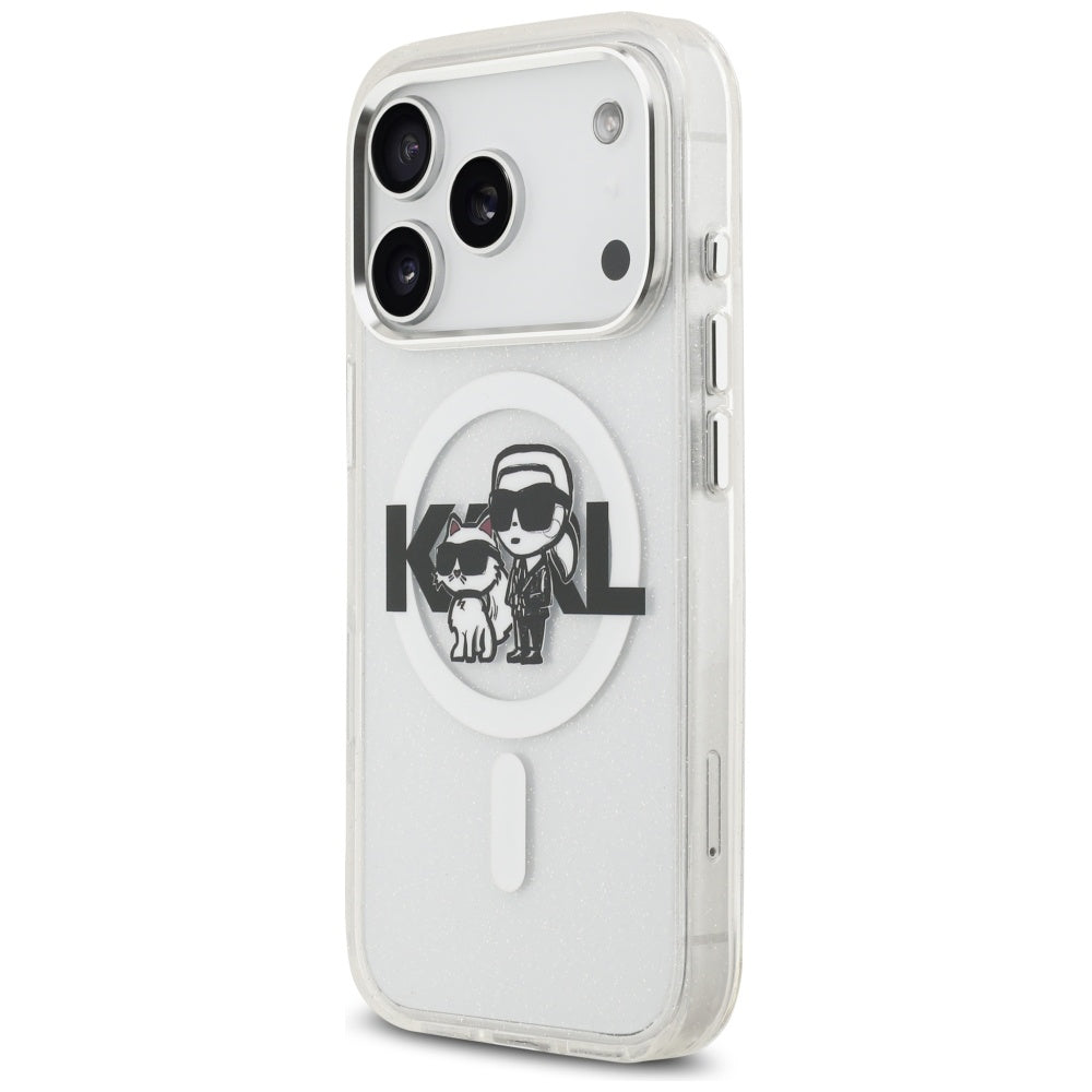 Ovitek MagSafe za Apple iPhone 17 Pro, Karl Lagerfeld, IML Sketch Logo Glitter Karl & Choupette, Prozoren