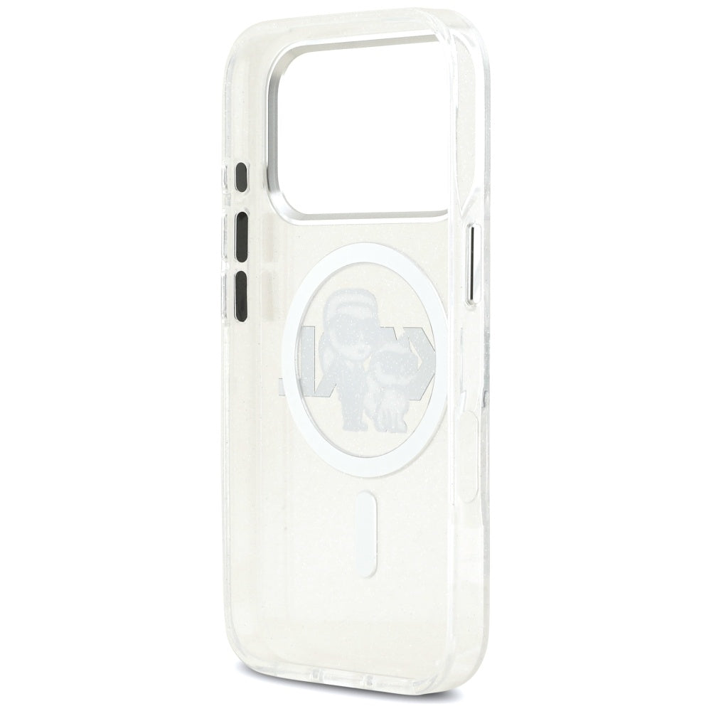 Ovitek MagSafe za Apple iPhone 17 Pro, Karl Lagerfeld, IML Sketch Logo Glitter Karl & Choupette, Prozoren