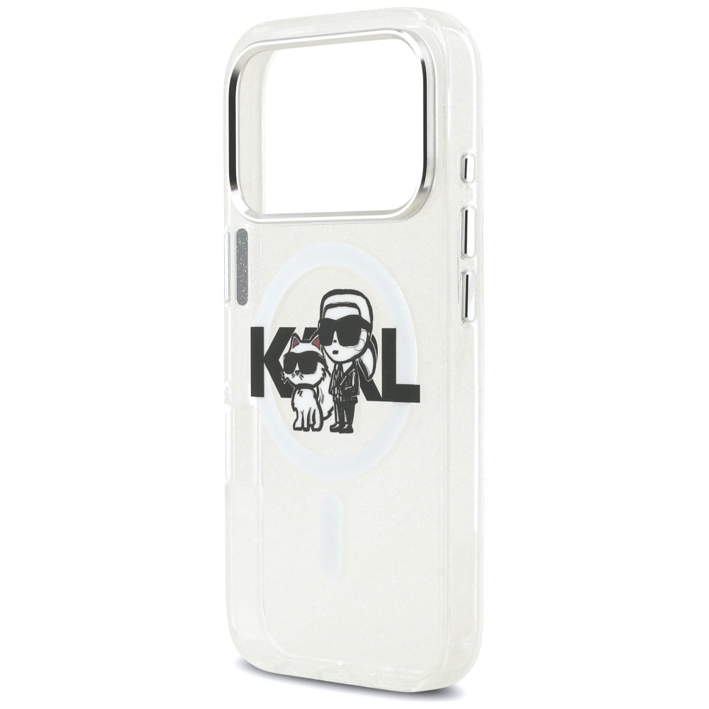 Ovitek MagSafe za Apple iPhone 17 Pro, Karl Lagerfeld, IML Sketch Logo Glitter Karl & Choupette, Prozoren