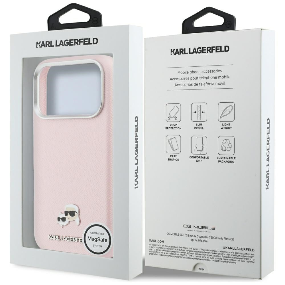 Ovitek MagSafe za Apple iPhone 17 Pro, Karl Lagerfeld, Karl & Choupette Head's Pin, Roza