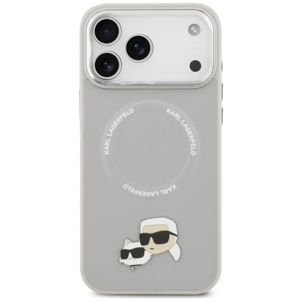 Ovitek MagSafe za Apple iPhone 17 Pro, Karl Lagerfeld, Karl & Choupette Pins, Siv