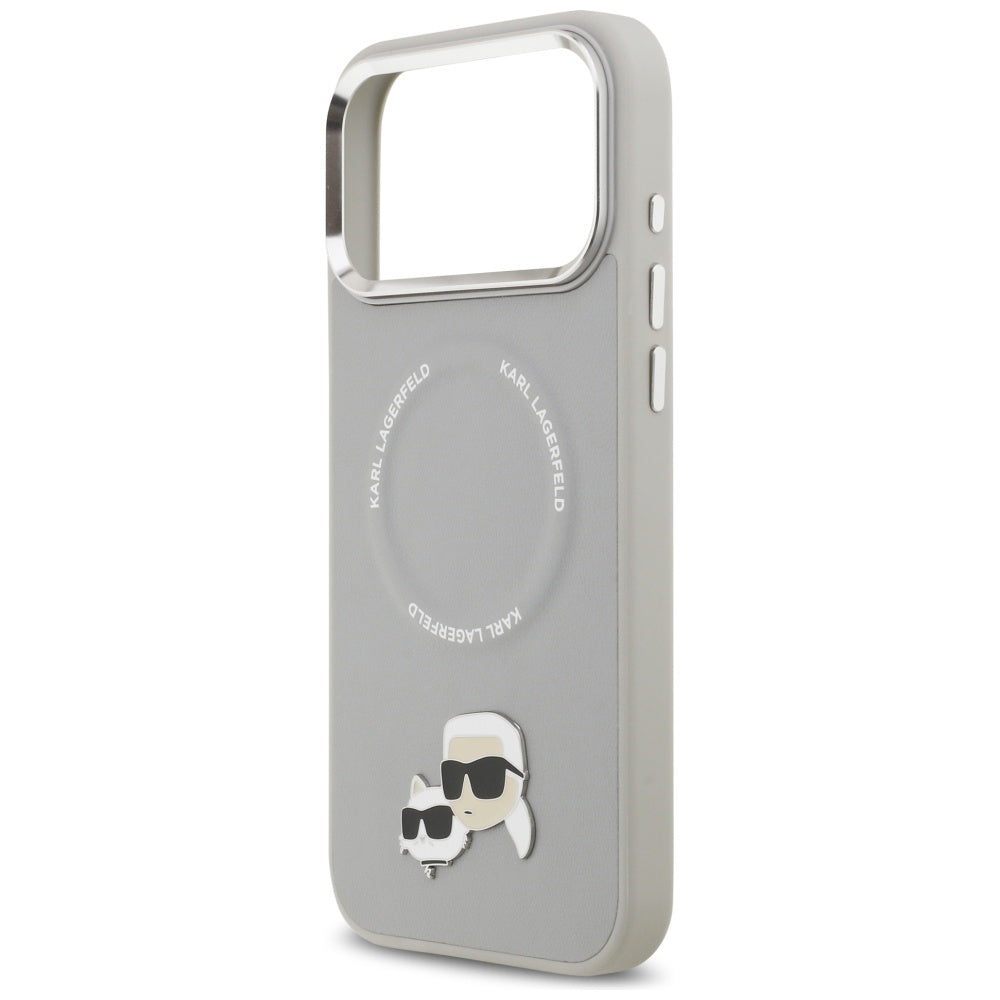 Ovitek MagSafe za Apple iPhone 17 Pro, Karl Lagerfeld, Karl & Choupette Pins, Siv