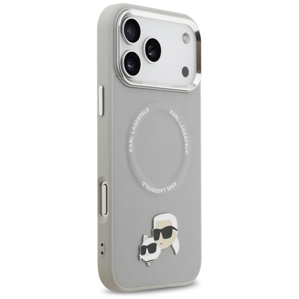 Ovitek MagSafe za Apple iPhone 17 Pro, Karl Lagerfeld, Karl & Choupette Pins, Siv