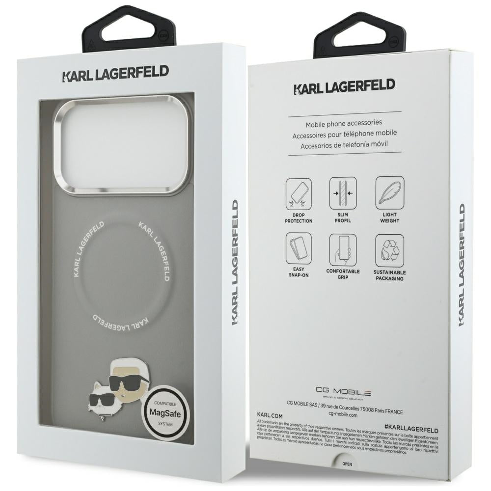 Ovitek MagSafe za Apple iPhone 17 Pro, Karl Lagerfeld, Karl & Choupette Pins, Siv