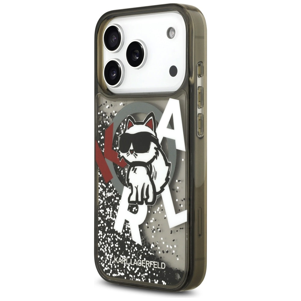Ovitek MagSafe za Apple iPhone 17 Pro, Karl Lagerfeld, Liquid Glitter Choupette Logo, črn
