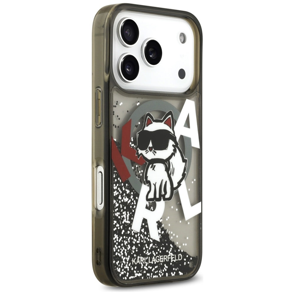 Ovitek MagSafe za Apple iPhone 17 Pro, Karl Lagerfeld, Liquid Glitter Choupette Logo, črn