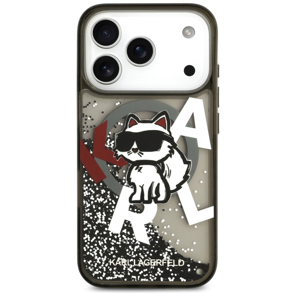 Ovitek MagSafe za Apple iPhone 17 Pro, Karl Lagerfeld, Liquid Glitter Choupette Logo, črn
