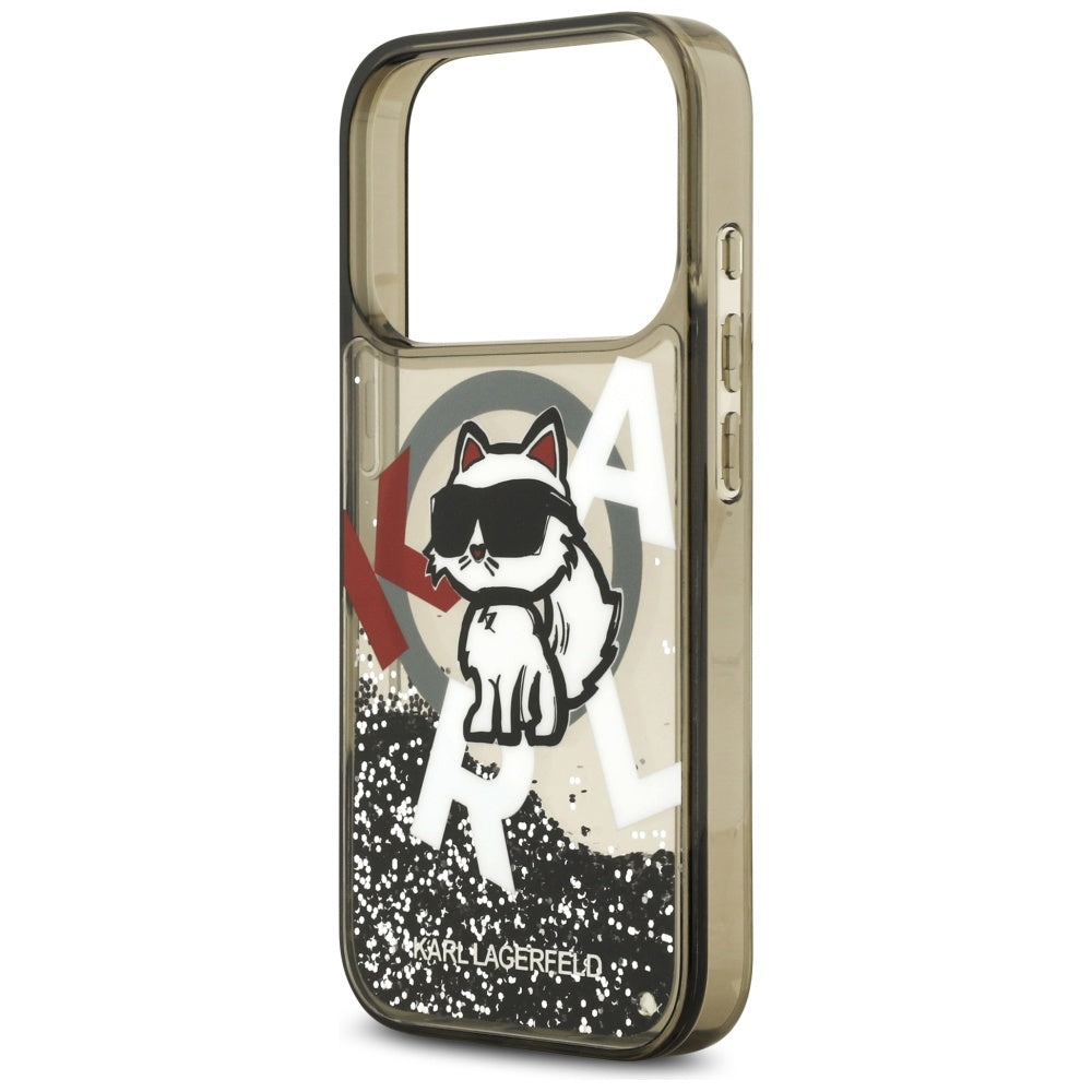 Ovitek MagSafe za Apple iPhone 17 Pro, Karl Lagerfeld, Liquid Glitter Choupette Logo, črn