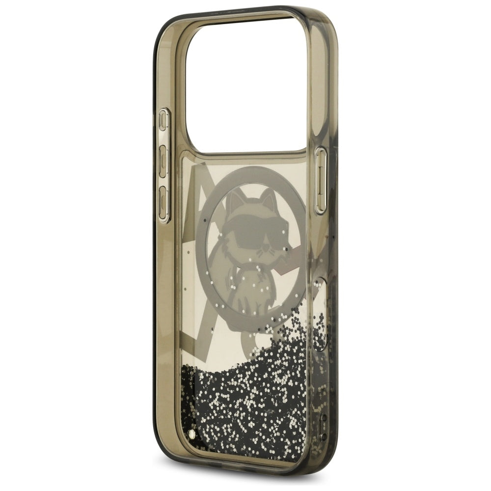 Ovitek MagSafe za Apple iPhone 17 Pro, Karl Lagerfeld, Liquid Glitter Choupette Logo, črn
