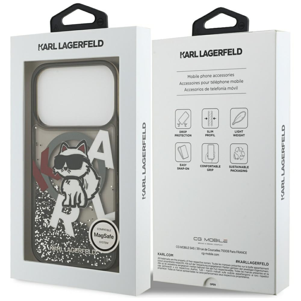 Ovitek MagSafe za Apple iPhone 17 Pro, Karl Lagerfeld, Liquid Glitter Choupette Logo, črn
