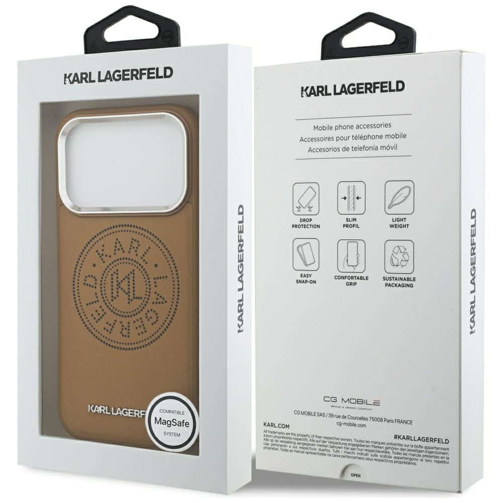 Ovitek MagSafe za Apple iPhone 17 Pro, Karl Lagerfeld, Point & Metal Logo, Rjava