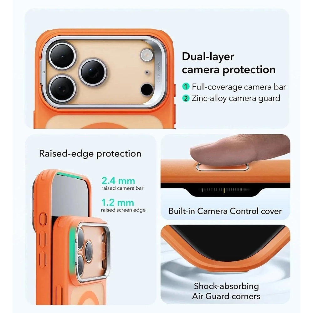 Ovitek MagSafe za Apple iPhone 17 Pro Max, ESR, Classic Hybrid Kickstand, Satinirano Oranžen