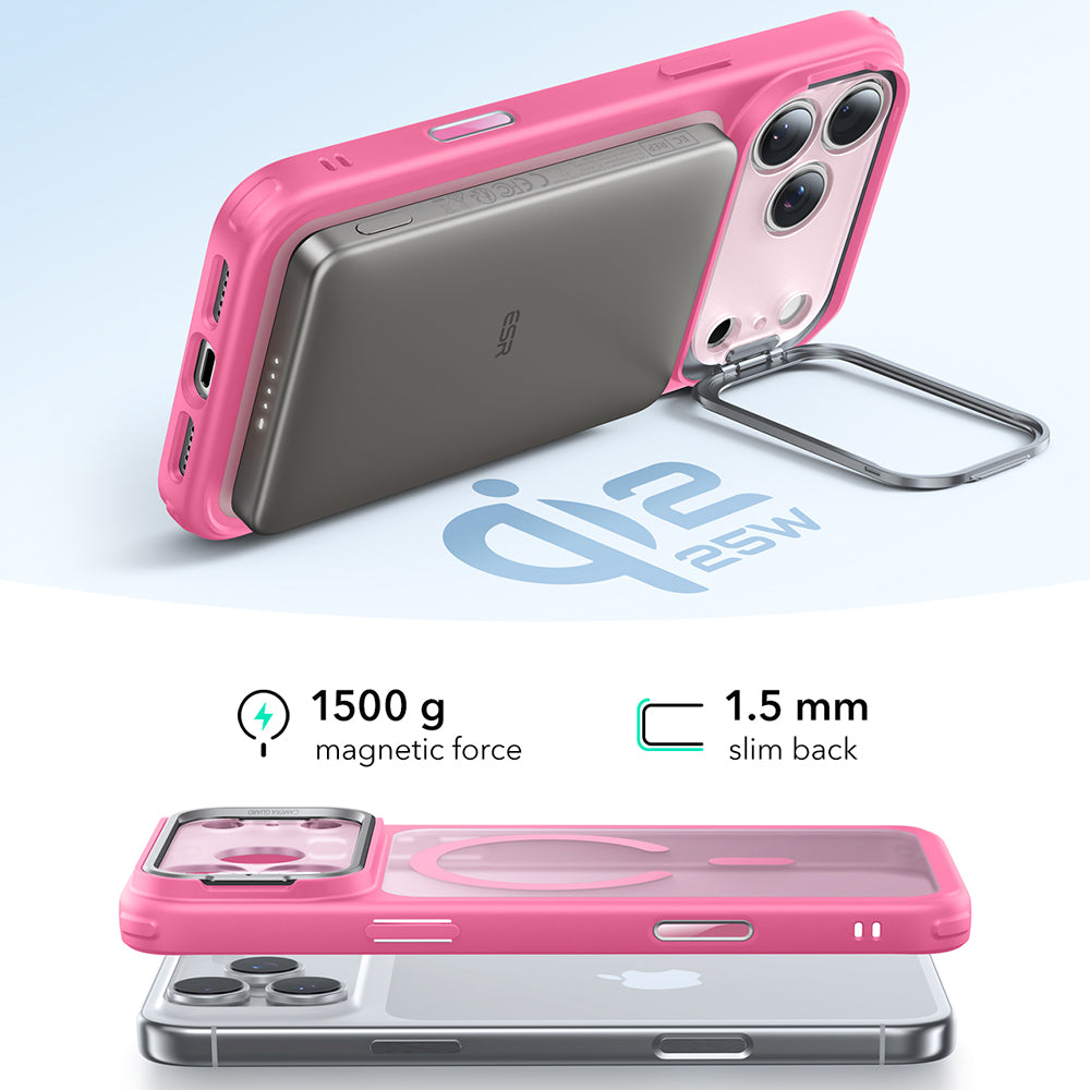 MagSafe Case for Apple iPhone 17 Pro Max, ESR, Classic Hybrid Kickstand, Satin Pink
