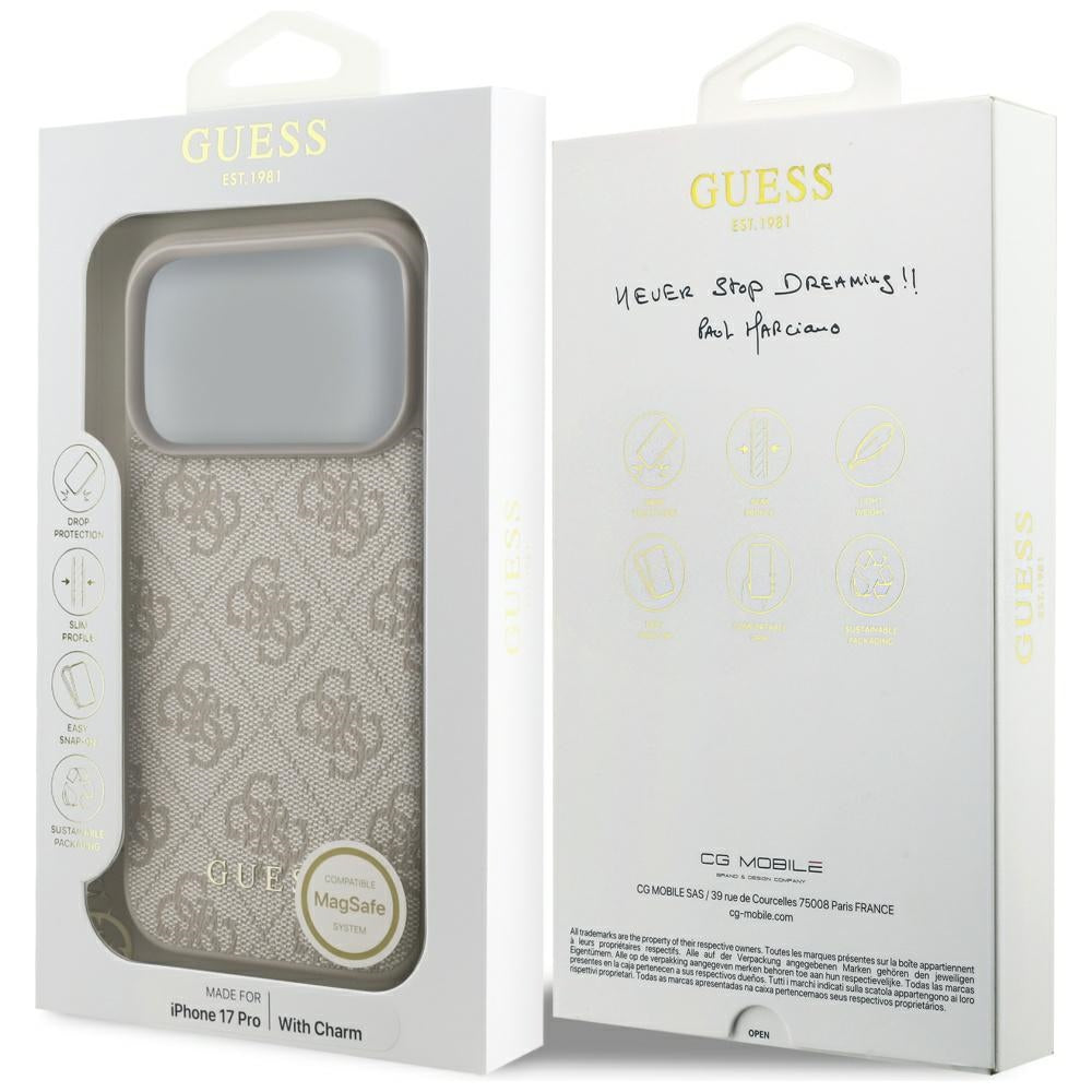 Ovitek MagSafe za Apple iPhone 17 Pro Max, Guess, 4G Charm Cradle, Roza