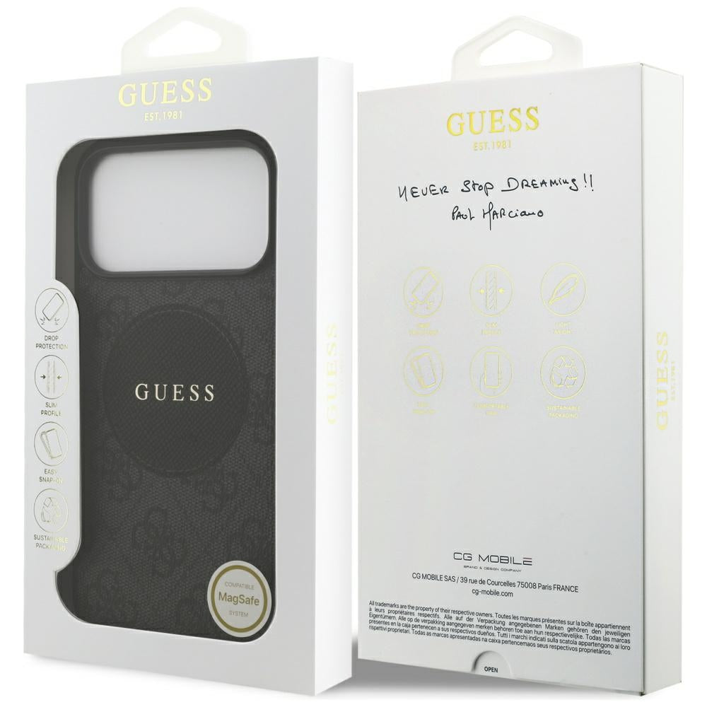 Ovitek MagSafe za Apple iPhone 17 Pro Max, Guess, 4G Circle Classic Logo, Črn