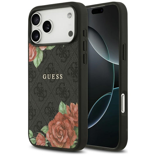 MagSafe ovitek za Apple iPhone 17 Pro Max, Guess, 4G Flowers Print, črn