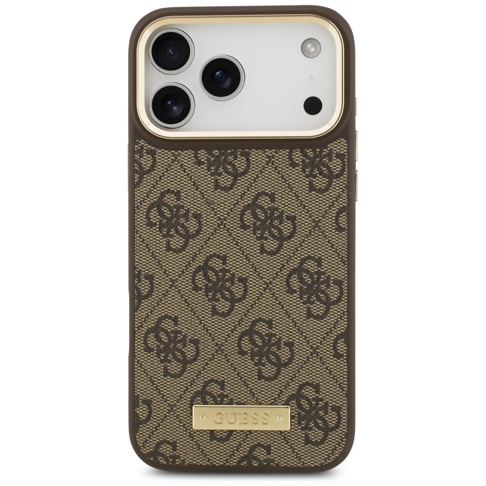 Ovitek MagSafe za Apple iPhone 17 Pro Max, Guess, 4G Logo Plate, Rjava