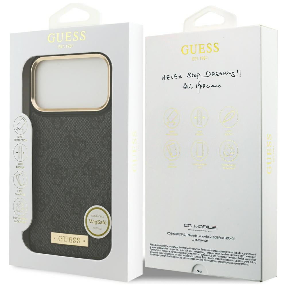 Ovitek MagSafe za Apple iPhone 17 Pro Max, Guess, 4G Logo Plate, črn