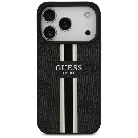 MagSafe ovitek za Apple iPhone 17 Pro Max, Guess, 4G Printed Stripes, črn