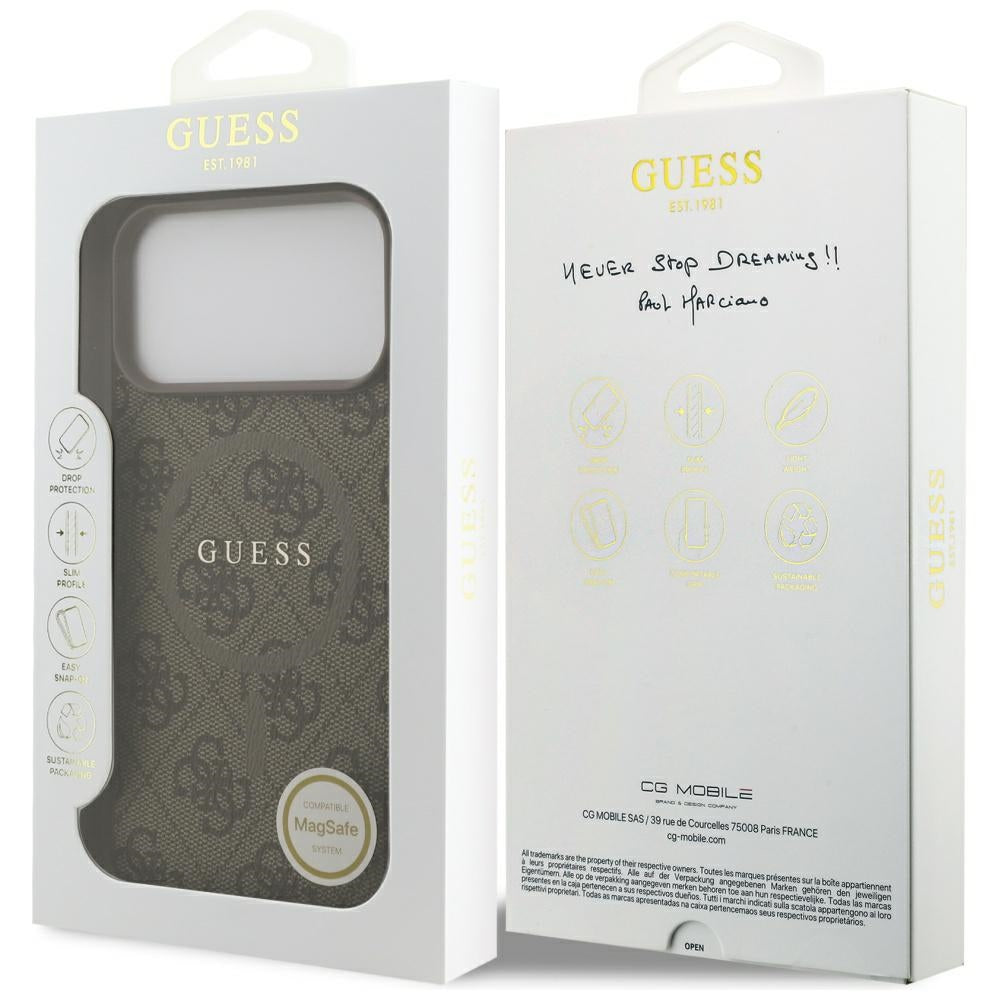 MagSafe ovitek za Apple iPhone 17 Pro Max, Guess, 4G Ring Classic Logo, rjava