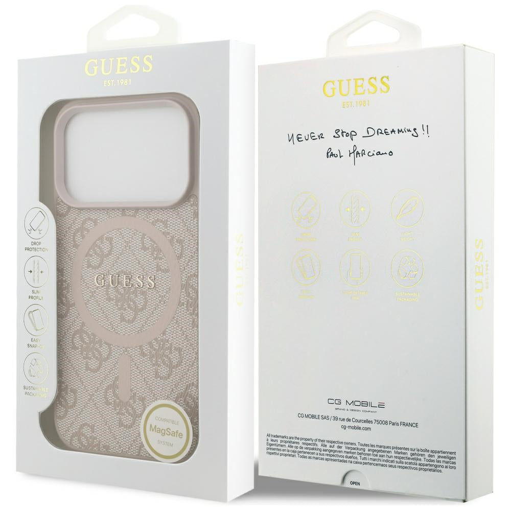 Ovitek MagSafe za Apple iPhone 17 Pro Max, Guess, 4G Ring Classic Logo, Roza