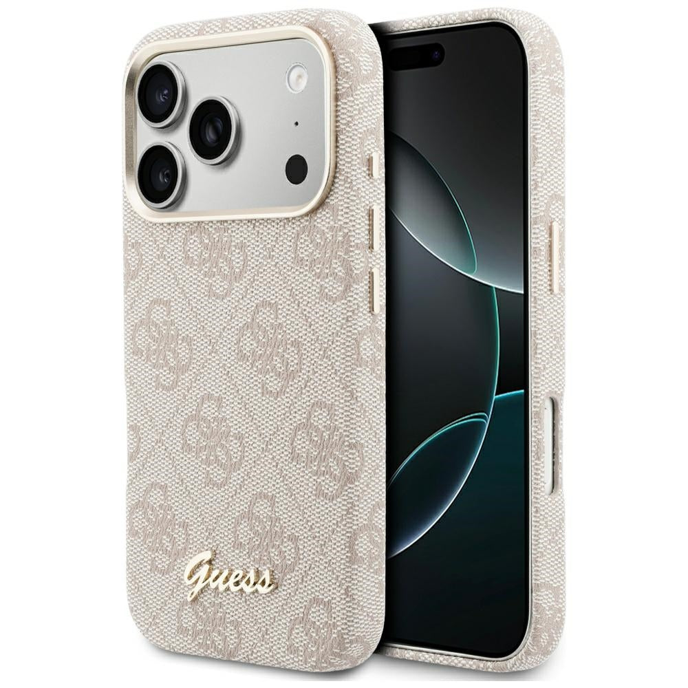 Ovitek MagSafe za Apple iPhone 17 Pro Max, Guess, 4G Script Logo, Roza