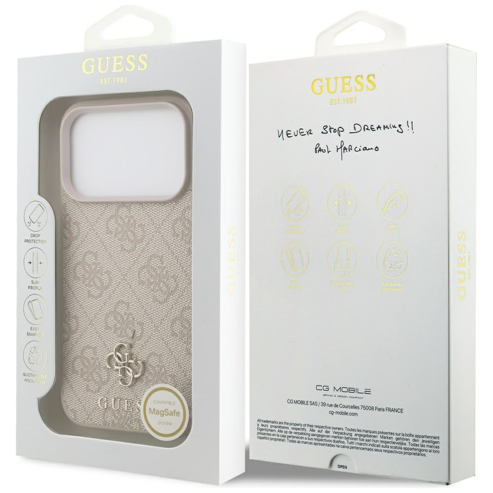 Ovitek MagSafe za Apple iPhone 17 Pro Max, Guess, 4G Small and Classic Logo, Roza