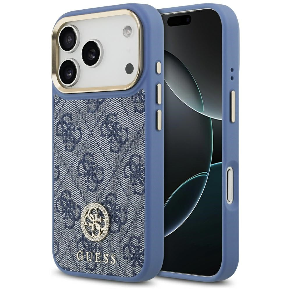 Ovitek MagSafe za Apple iPhone 17 Pro Max, Guess, 4G Strass Logo, Modra