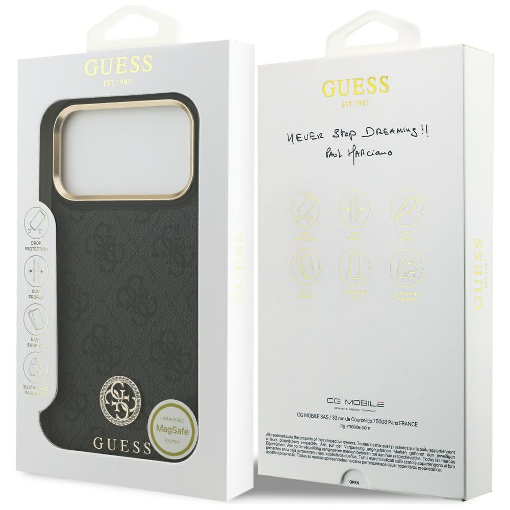 Ovitek MagSafe za Apple iPhone 17 Pro Max, Guess, 4G Strass Logo, črn