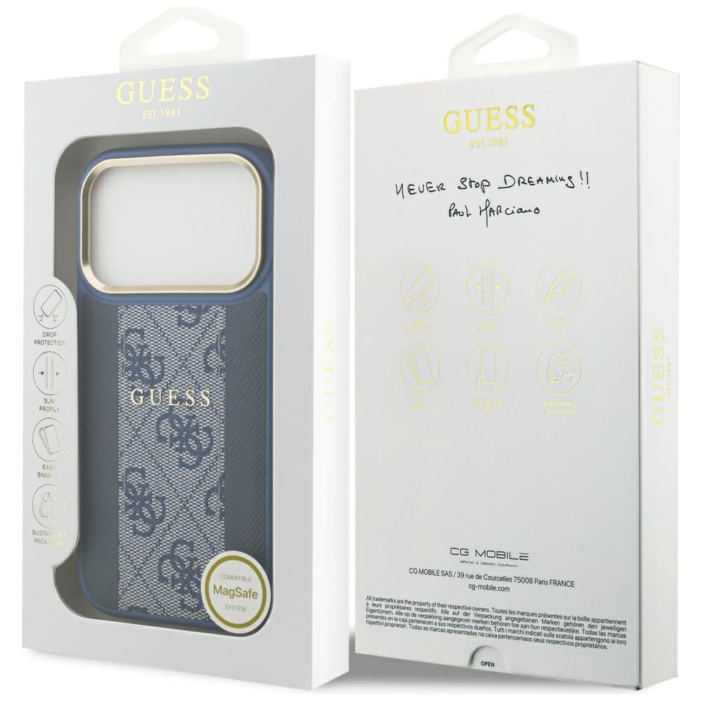 Ovitek MagSafe za Apple iPhone 17 Pro Max, Guess, 4G Stripe, Modra
